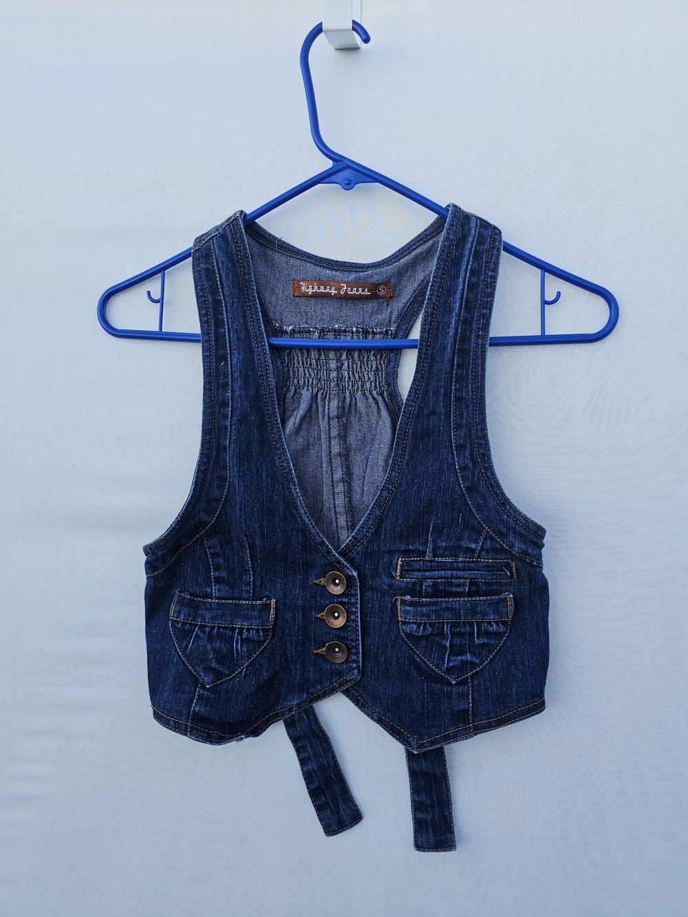 Highway Jeans Denim Vest – Size S – Y2K Cropped Racerback Vest